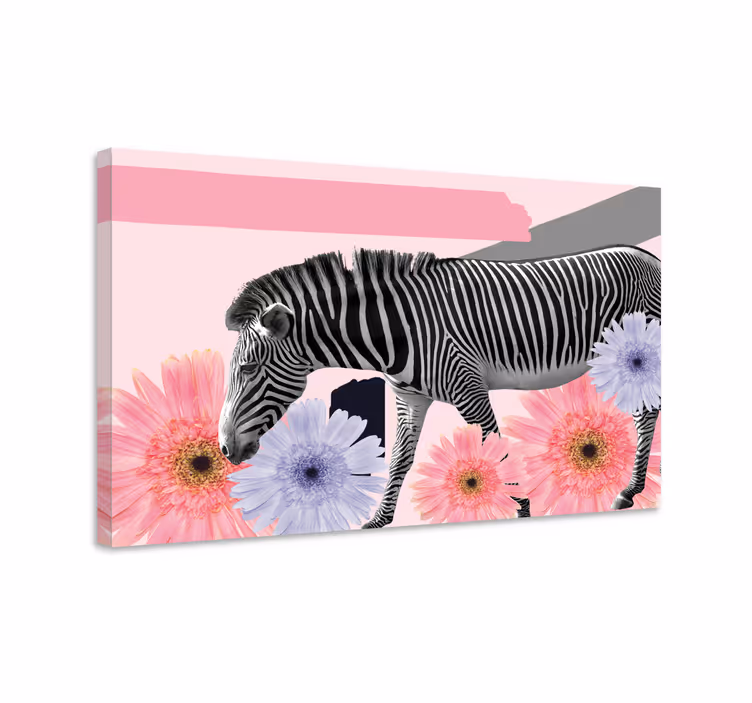 Zebra kukkien keskellä eläin canvas taulu - Tenstickers