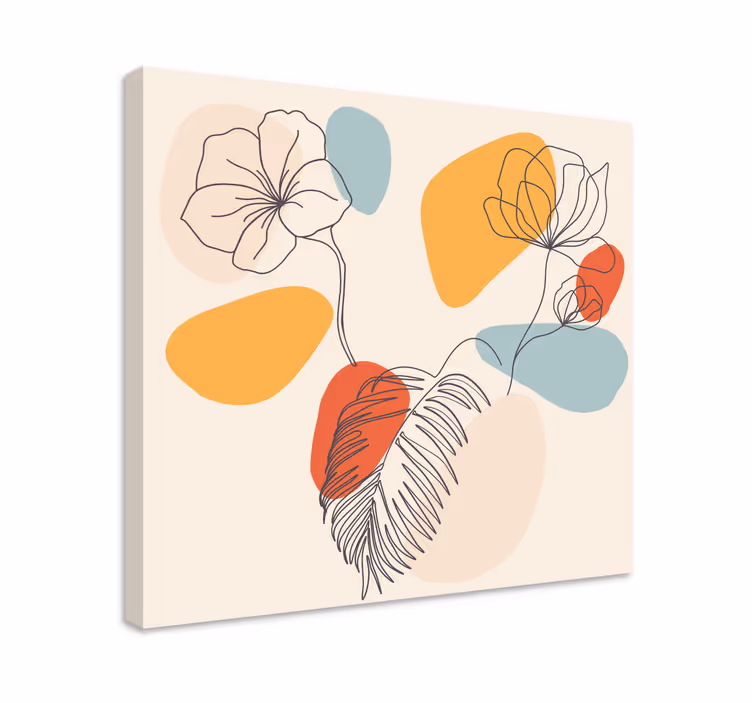 Päällekkäisiä kukkaviivoja kukka ja kasvi canvas taulu - Tenstickers