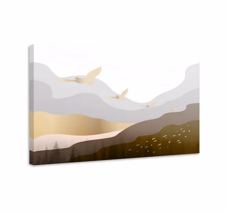 Geometrinen vuori ja linnut maisema canvas taulu - Tenstickers