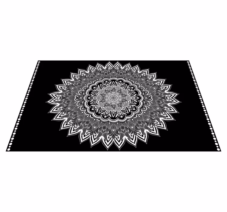 Kukkainen mandala design musta vinyylimatto - Tenstickers
