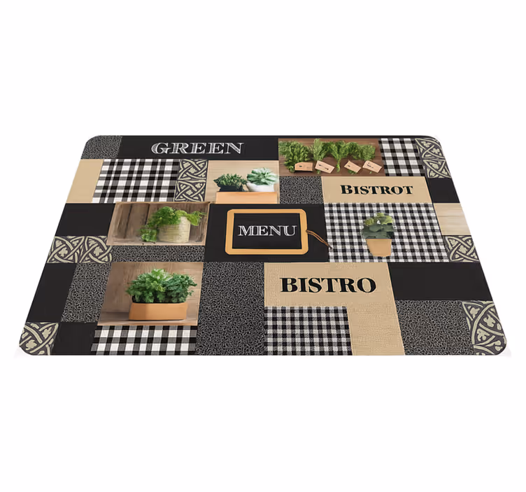 Mustavalkoinen bistro keittiön vinyylimatto - Tenstickers