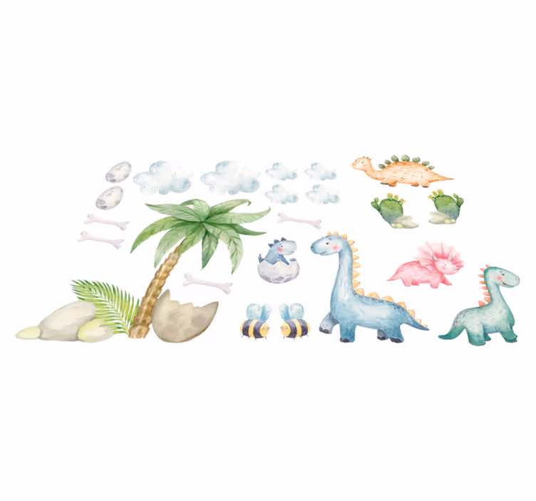 Söpöt vesiväri-dinosaurukset vinyylimatto - Tenstickers