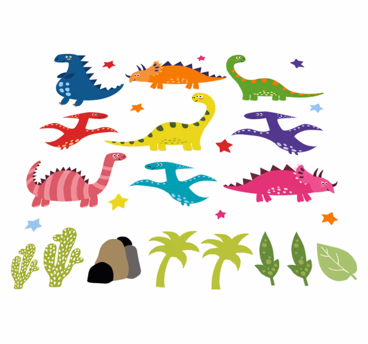 Pohjoismaalainen värikäs dinosauruskuvasetti vinyylimatto - Tenstickers