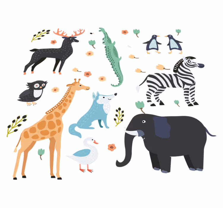 Iloiset eläimet puistossa vinyylimatto - Tenstickers