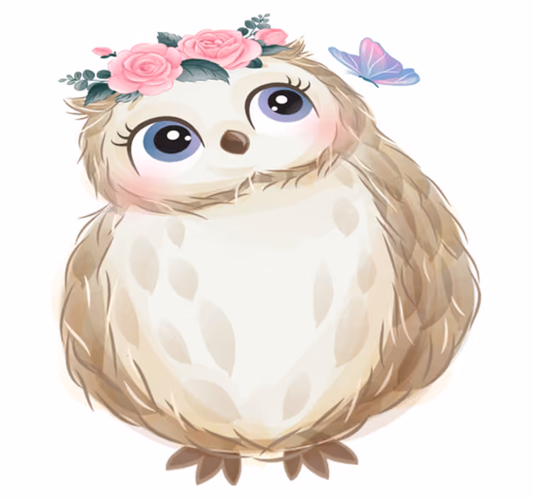 Pikku pöllö ja kukat eläin vinyylimatto - Tenstickers