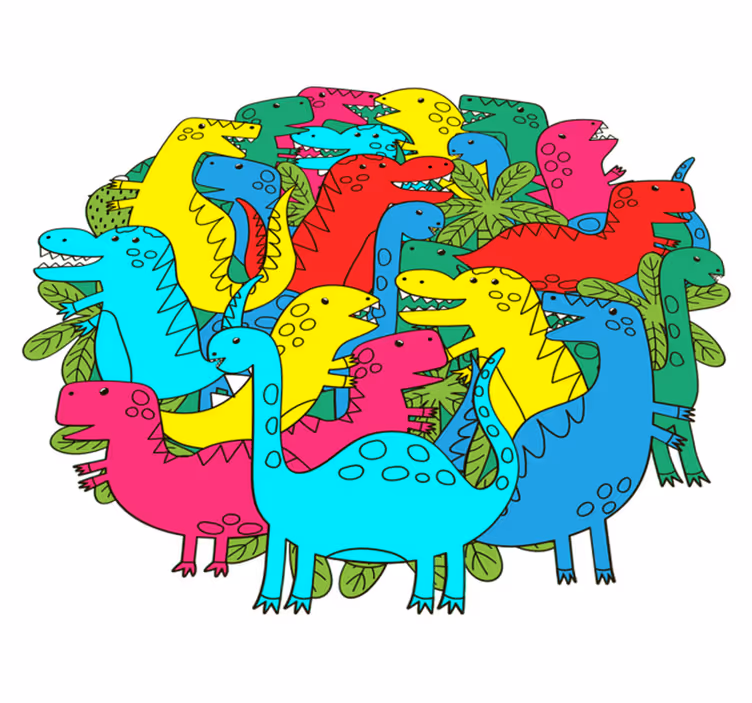 Pyöreä värikäs dinosaurustyyny lapsille eläin vinyylimatto - Tenstickers