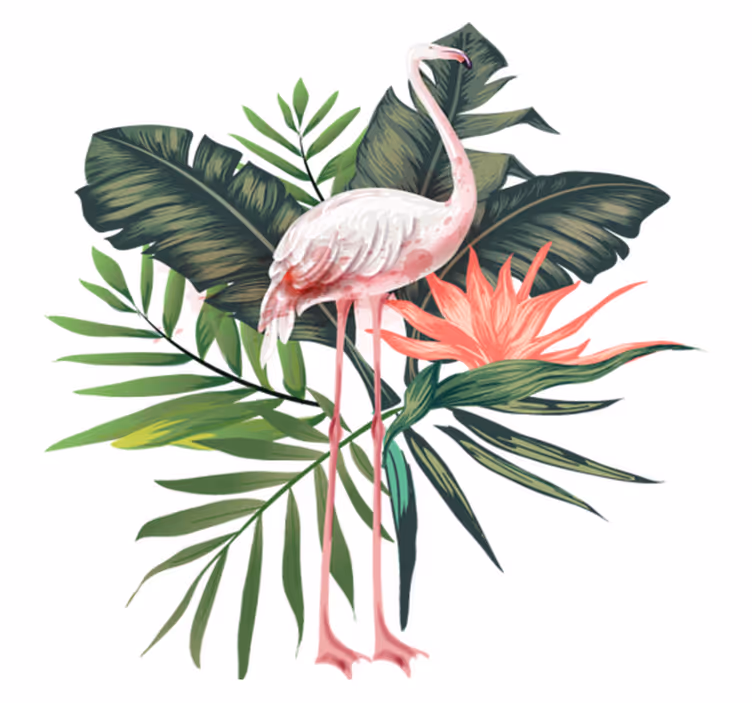 Vesiväri flamingo ja lehdet vinyylimatto - Tenstickers