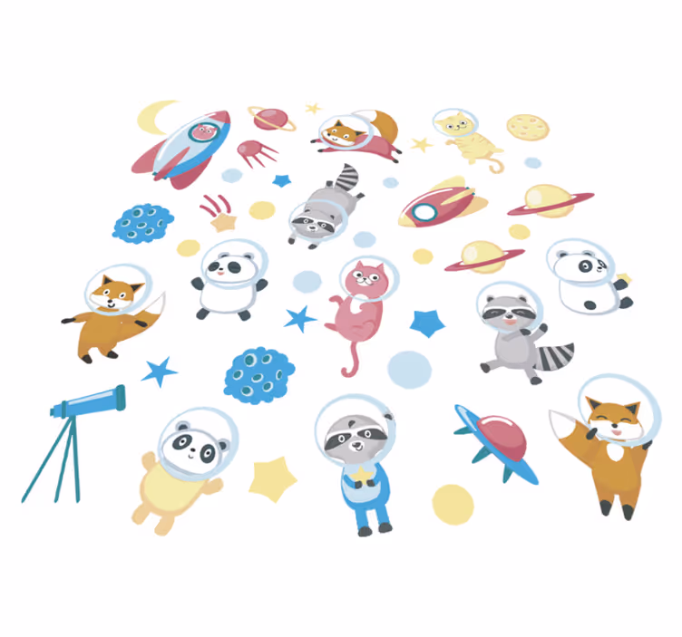 Söpöt eläinastronautit vinyylimatto - Tenstickers