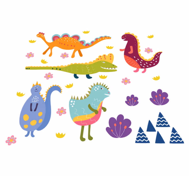Värikkäät dinosaurushahmot eläinvinyylimatto - Tenstickers
