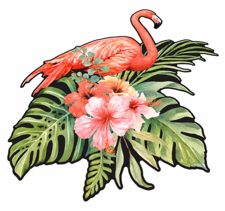 Flamingo ja kukat eläin vinyylimatto - Tenstickers