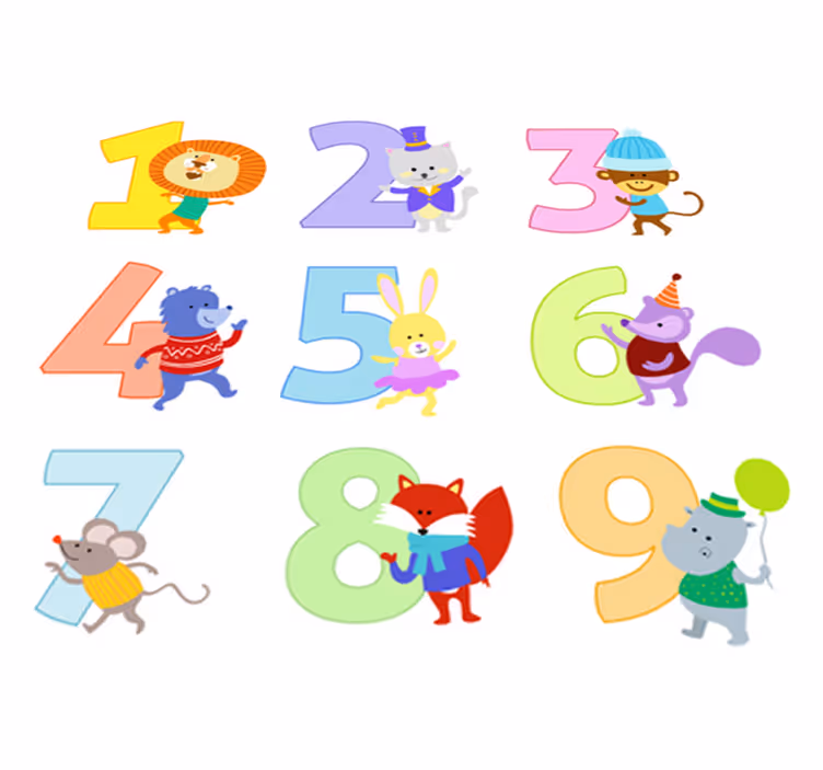 Värikkäät numerot lapsille eläin vinyylimatto - Tenstickers