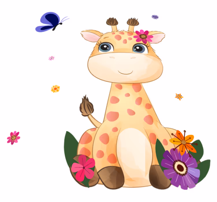 Afrikan villieläimet lasten giraffityttö vinyylimatto - Tenstickers