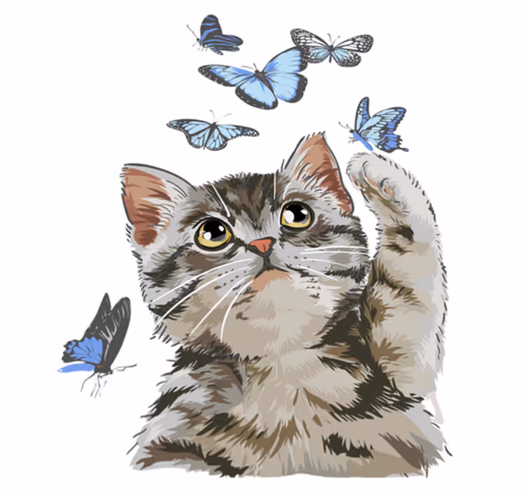 Kissa sinisillä perhosilla eläin vinyylimatto - Tenstickers