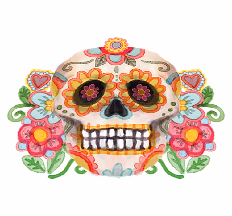 Aquarella kukkakuviollinen pääkallo halloween vinyylimatto - Tenstickers