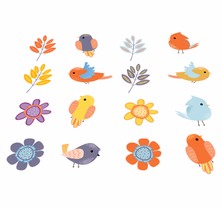 Kukka vinyylimatto kevätilintujen kuviolla - Tenstickers