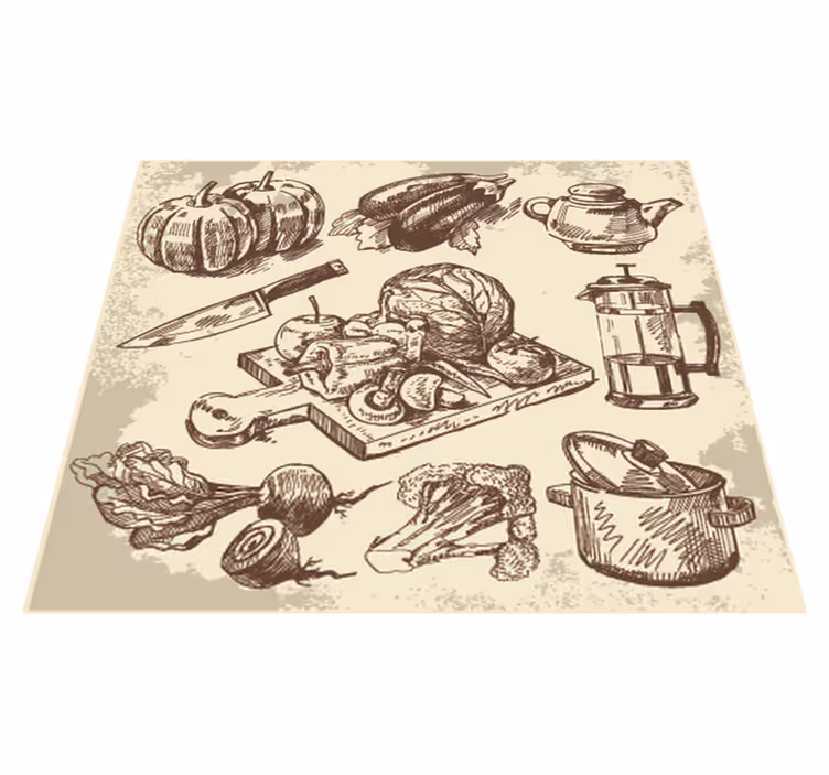 Vintagekuvituskeittiönvinyylimatto - Tenstickers