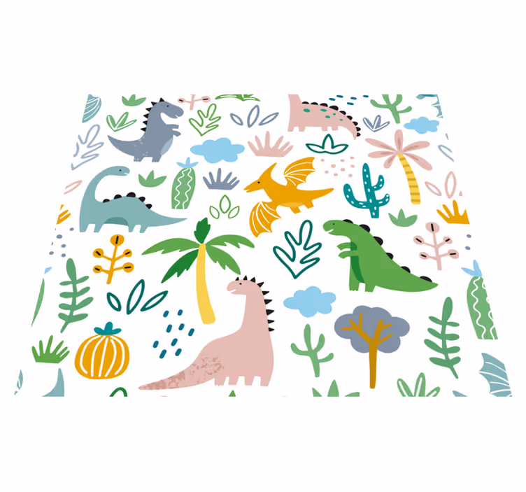 Vinyylimatto makuuhuoneeseen skandinaavinen dinosauruskuvio - Tenstickers