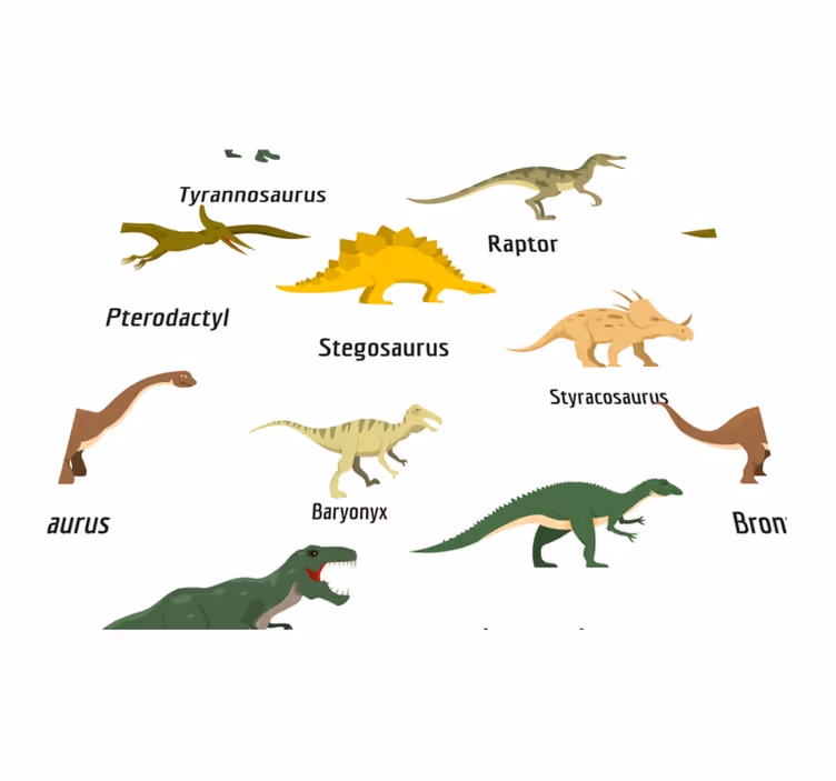 Vinyylimatto makuuhuoneeseen realistiset dino-nimet - Tenstickers