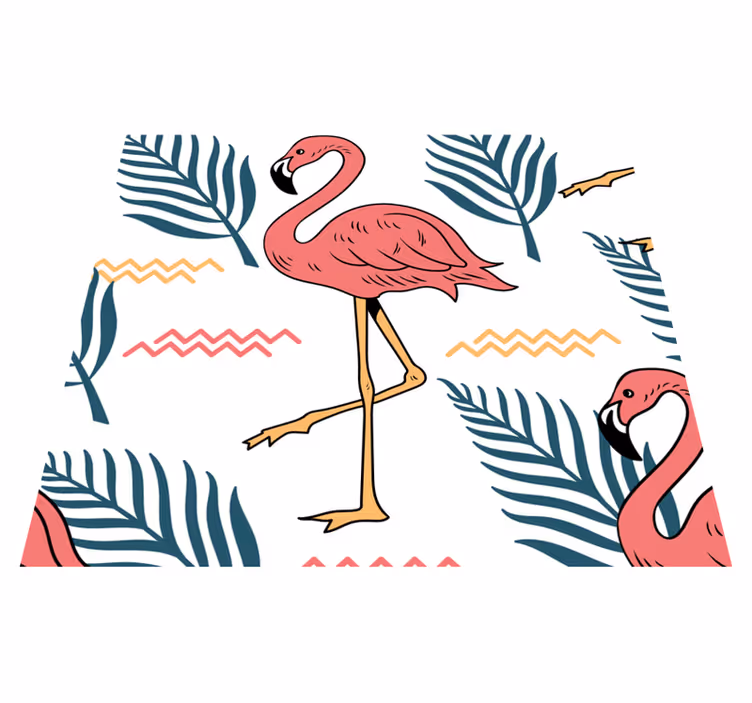 Vinyylimatto makuuhuoneeseen trooppiset lehdet ja flamingot - Tenstickers