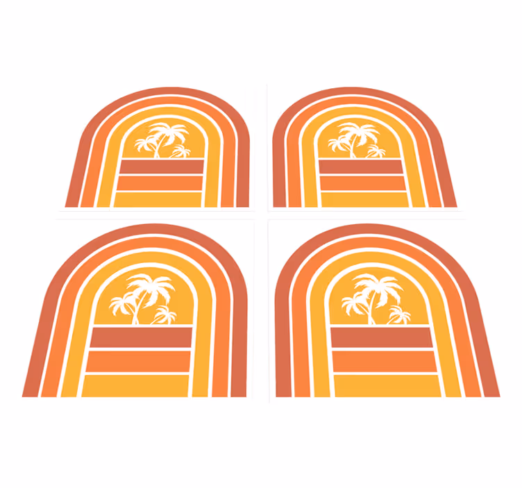 Retro auringonlasku ja palmupuut vinyylimatto - Tenstickers