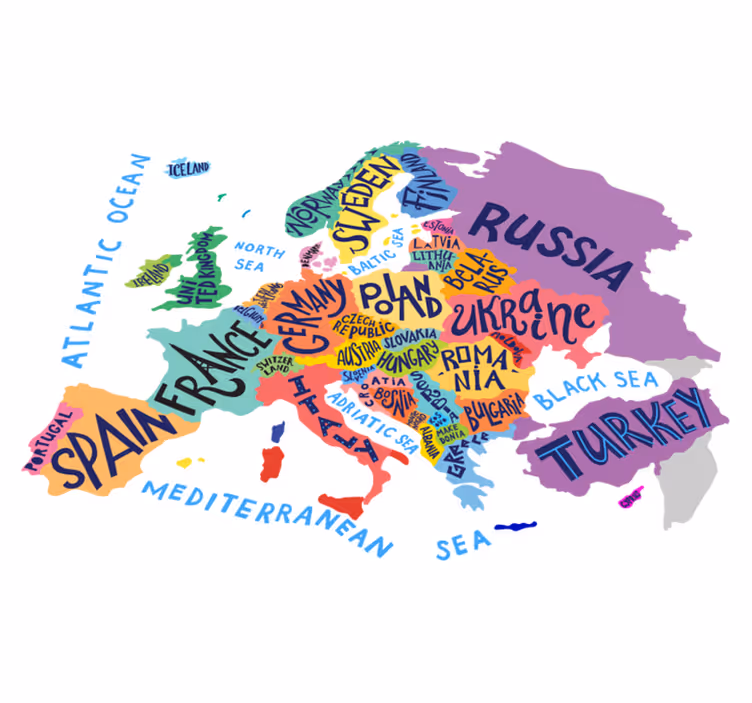Lastenhuone vinyylimatto euroopan kartta - Tenstickers