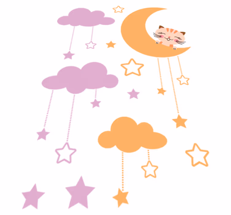 Lastenhuone vinyylimatto kuu kissa - Tenstickers