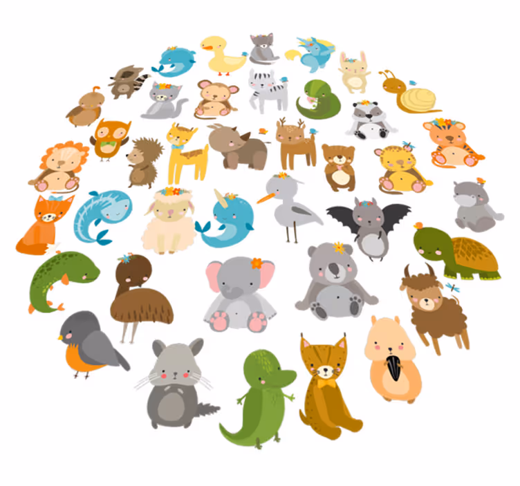 Lastenhuone vinyylimatto eläinten seikkailu - Tenstickers