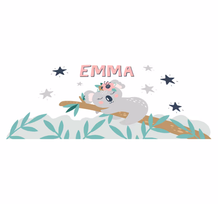 Söpö koala tytölle nimellä lastenhuone vinyylimatto - Tenstickers