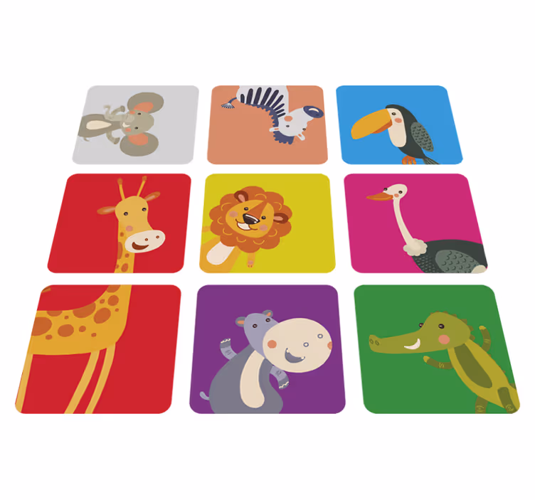 Värikkäät eläinlaatat lastenhuone vinyylimatto - Tenstickers