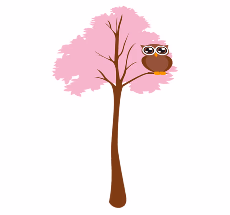 Vaaleanpunainen puu pöllöllä lastenhuone vinyylimatto - Tenstickers
