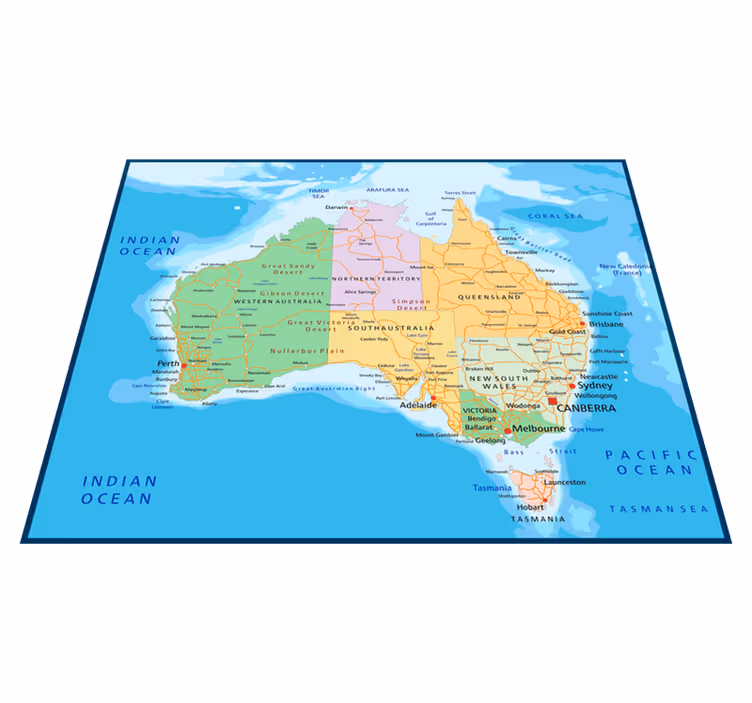 Poliittinen kartta australia vinyylimatto - Tenstickers