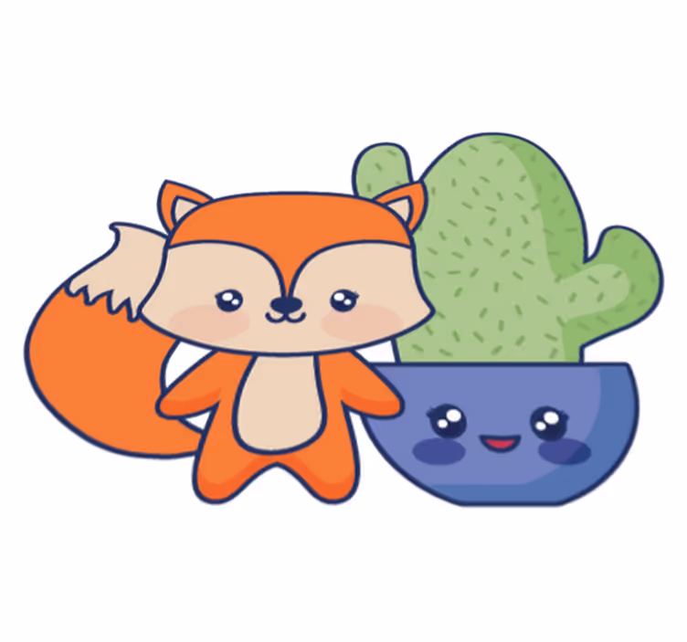 Anime kaktus ja kettu lastenhuone vinyylimatto - Tenstickers