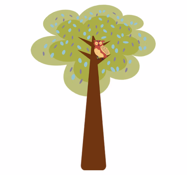 Minimalistinen värikäs puu ja pöllö lastenhuone vinyylimatto - Tenstickers