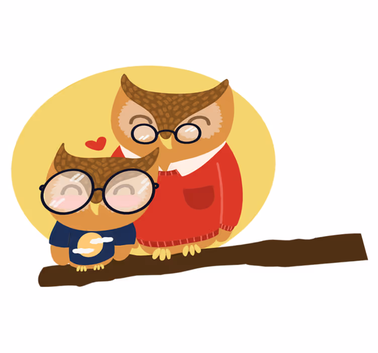 Poika ja isä pöllö lastenhuone vinyylimatto - Tenstickers