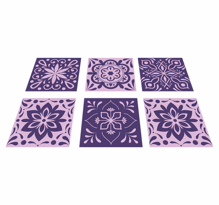 Kylpyhuoneen vinyylimatto purppurakukkaiset laatat - Tenstickers