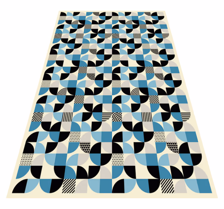 Retro sininen bauhaus-kuvio keittiön vinyylimatto - Tenstickers