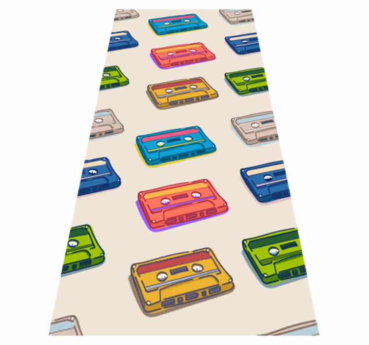 Vintage vinyylimatto monivärisellä kasettikuosilla - Tenstickers