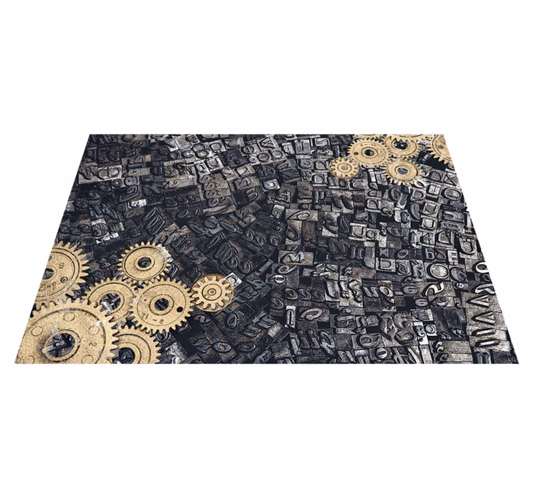 Vintage vinyylimatto 3d retro nostalginen metallivaihde - Tenstickers