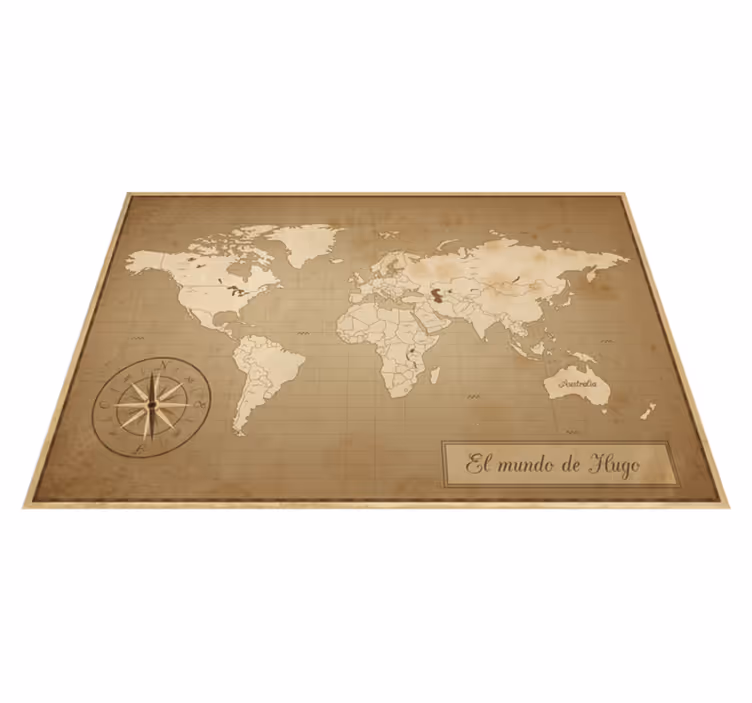 Vintage-maailmakartta-nimivinyylimatto - Tenstickers