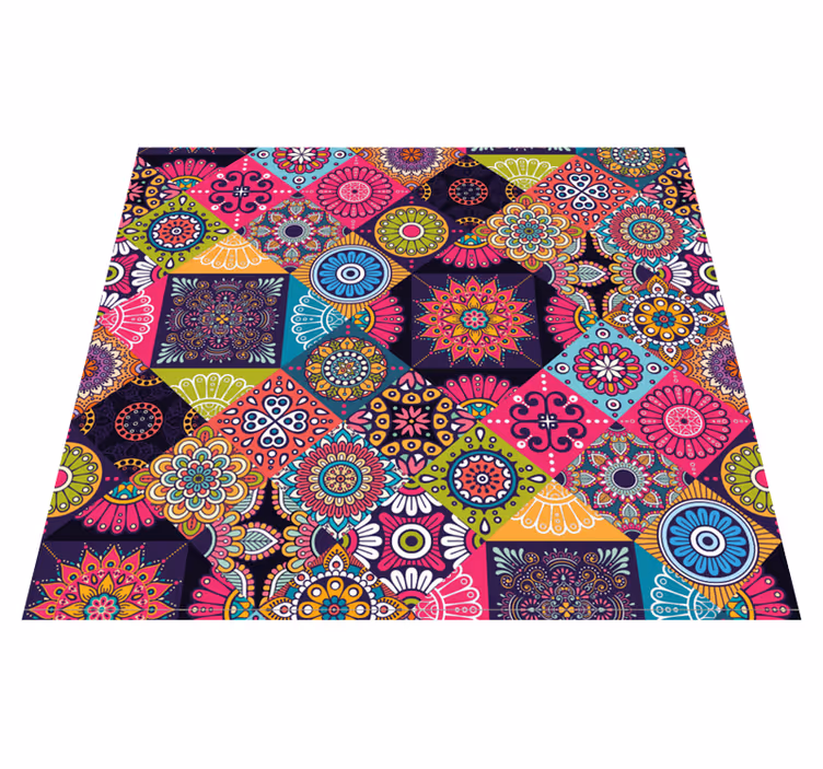 Tummat mandala-laatat olohuoneen vinyylimatto - Tenstickers