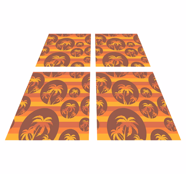 Oranssi vinyylimatto retro auringonlasku ja palmut kuvio - Tenstickers
