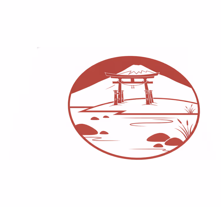 Punainen vinyylimatto japanilainen järvi ja vuoret - Tenstickers