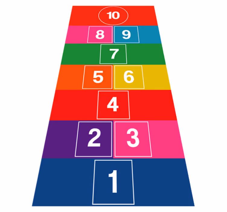Värikäs hopscotch-vinyylimattopeli - Tenstickers