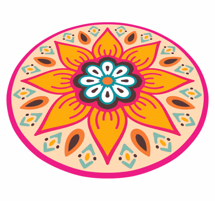 Pyöreä kukkainen mandala vinyylimatto kylpyhuoneeseen - Tenstickers