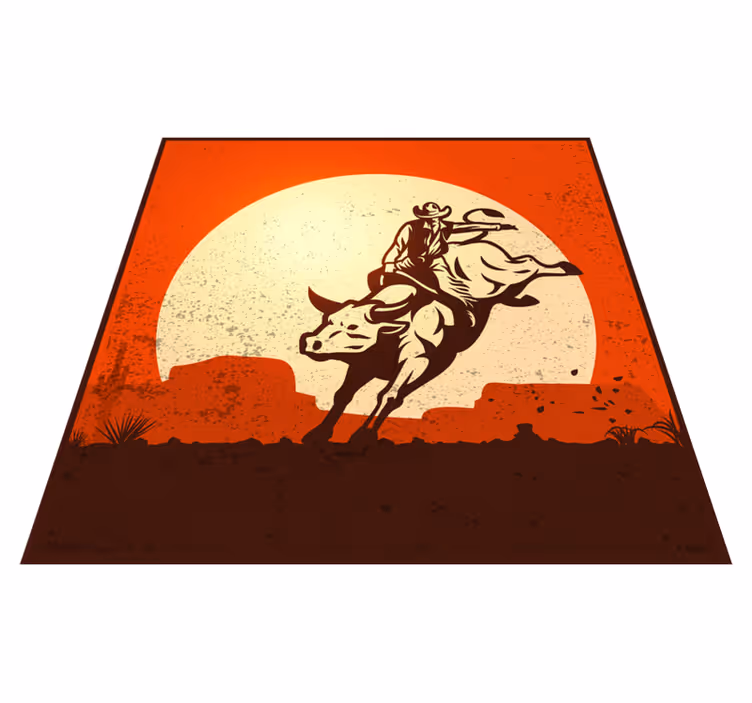 Upea cowboy ratsastaa härällä vinyylimatto retro - Tenstickers