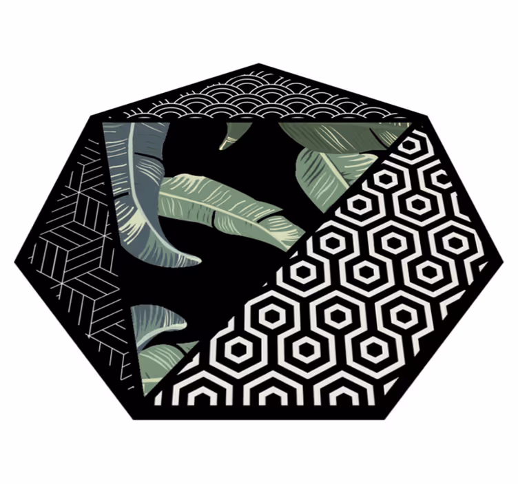 Vihreät lehdet ja geometrinen kuvio vinyylimatto geometrinen - Tenstickers