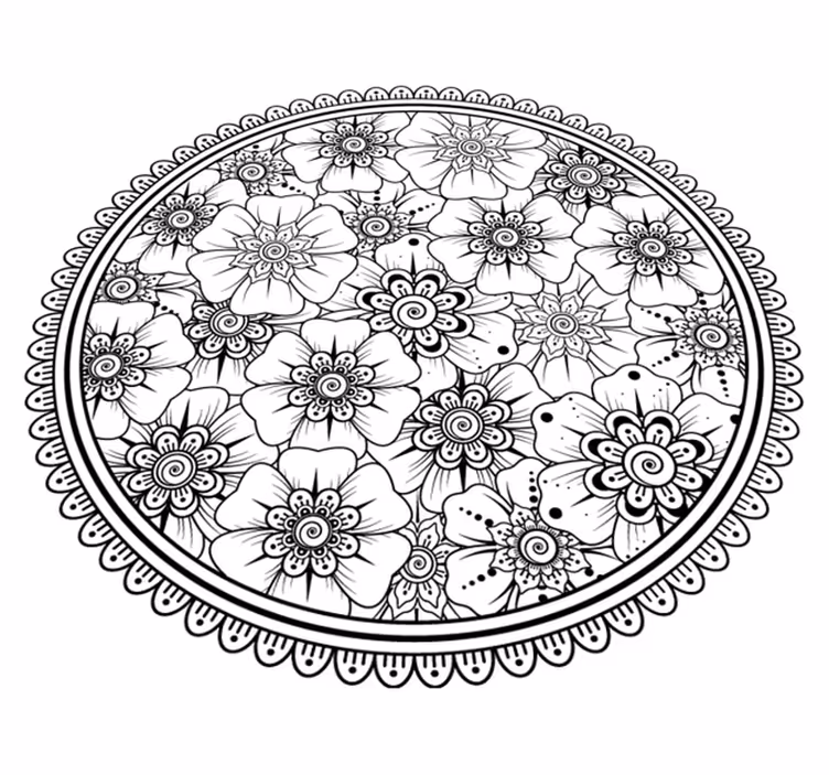 Ympyrä musta mandala laatta vinyylimatto - Tenstickers