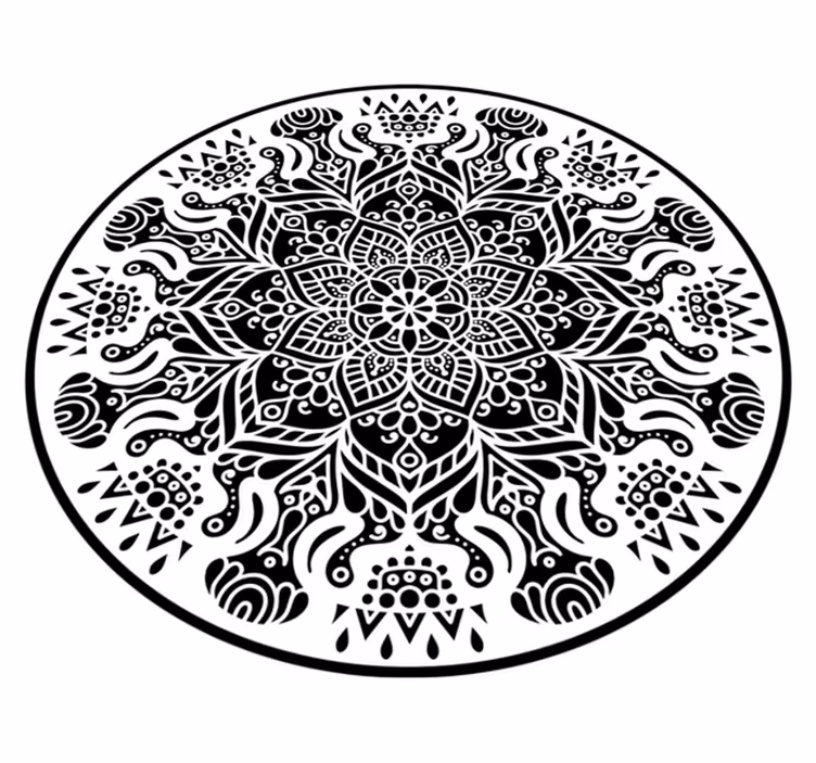 Mustavalkoinen mandala vinyylimatto mandala - Tenstickers