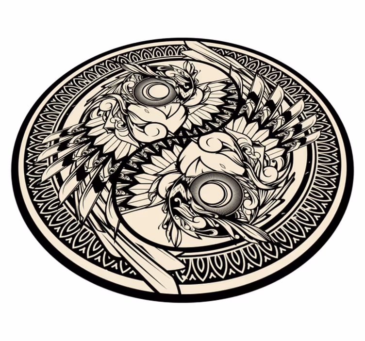 Yin yang pöllö doodle koriste Vinyylimatto makuuhuoneeseen - Tenstickers
