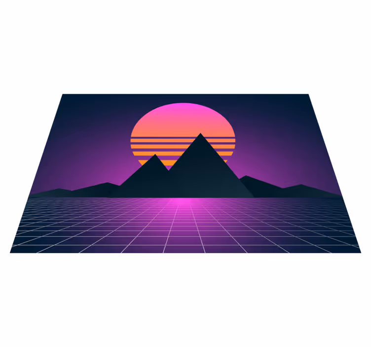 Retro auringonlaskun geometria vintage vinyylimatto - Tenstickers